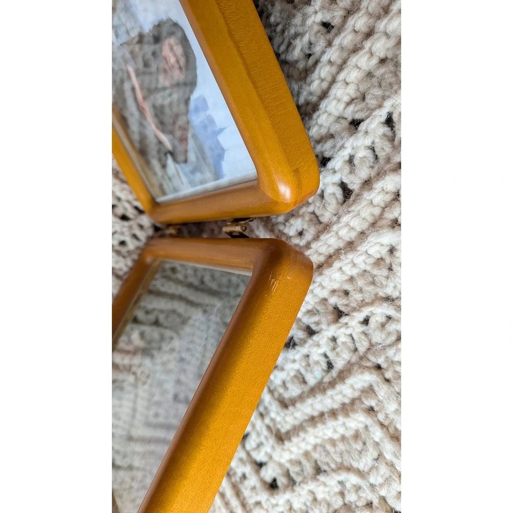 Vintage Wood Folding Double Picture Frame Bouguereau Corot Art‎ Prints 8x5.5
